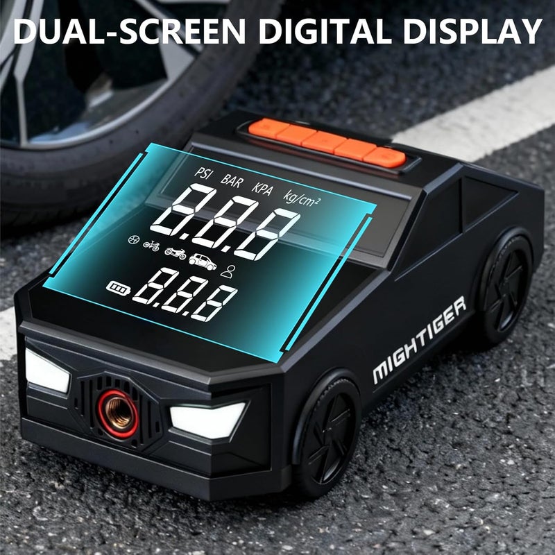 Mightiger Car-Shaped Air Pump with Bluetooth, 3 * 2000mAh Battery, Tire Inflator Portable Air Compressor withDigital Gauge, Fast Inflation for Car Tires, Balls, Bikes, Motorcycles - Image 5